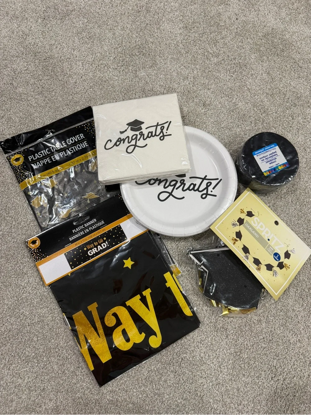 Congrats Graduation Party Plate & Napkin Set - Black and Gold